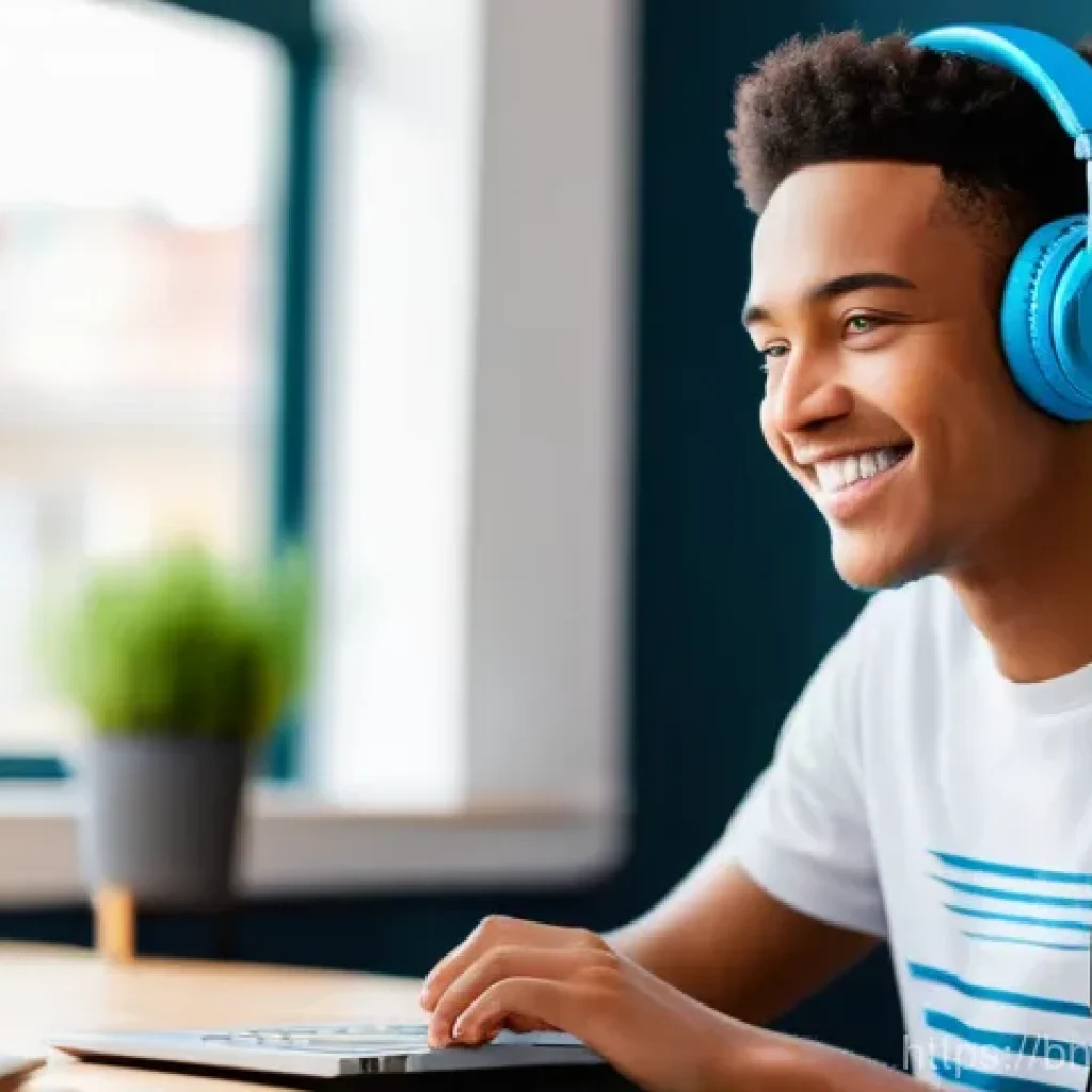 보컬트레이너 보컬 교육 시장 분석 - **Online Vocal Training with AI Feedback:** A focused young adult (18-25 years old), casually dresse...