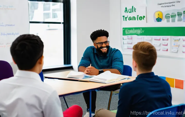 보컬트레이너 진로 발전 - Engaging with AI Voice Tools**
    "A vibrant and dynamic image of a male student (early 20s, wearin...