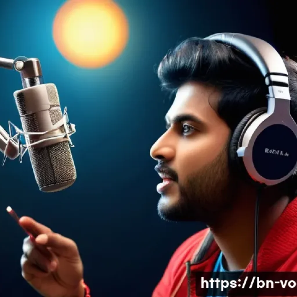보컬트레이너 대중 음악 트렌드 - A modern Bengali singer in a professional recording studio, wearing stylish casual clothes and headp...