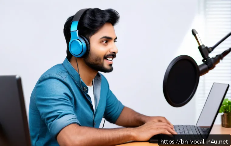 보컬트레이너 취업 관련 팁 - A professional vocal trainer conducting an engaging online vocal lesson from a modern home studio, f...