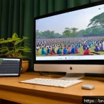 Home 23 보컬트레이너 학원 운영 - A warm and inviting online music class scene showing a diverse group of Bengali students attentively...