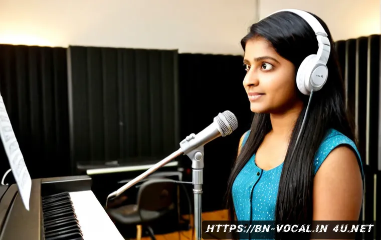 보컬트레이너 자격증 시험 과목 - Photorealistic vocal coaching certification practical exam, confident South Asian female candidate s...
